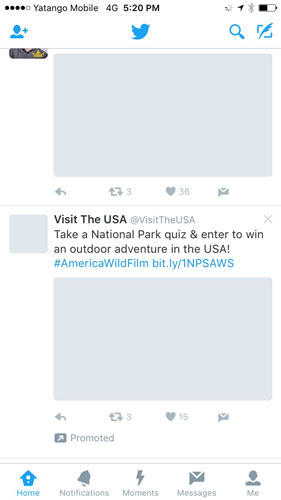 A screenshot of the twitter app without connection
							showing an a lot of content but no images loaded
