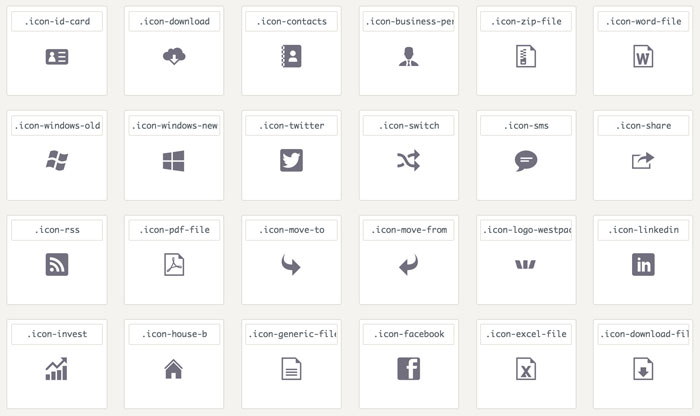 A screenshot of an icon set showing lots of
								different icons